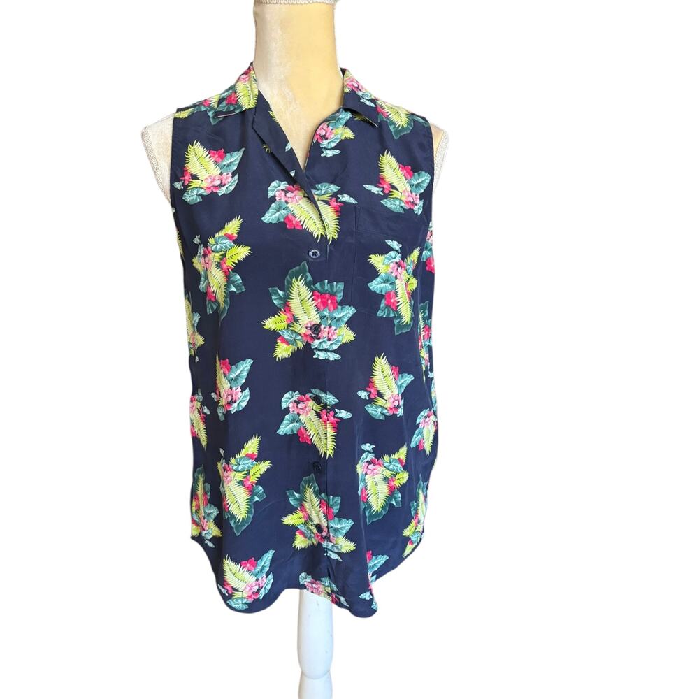 Equipment Femme Sleeveless Blue Floral Silk Blouse Top Size XS - Picture 5 of 10